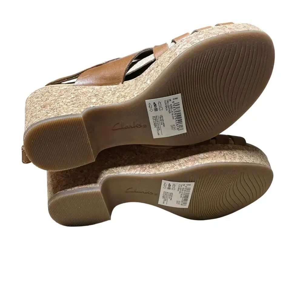 Clarks Collection Woven Leather Wedge Giselle Glow Light Tan Women's 6M NIB - Picture 9 of 11
